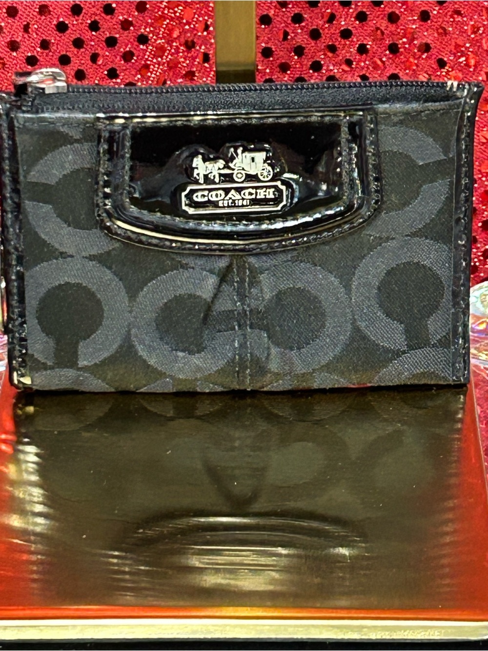 COACH Black Signature Ashley Card Case Approx. 5 x 4